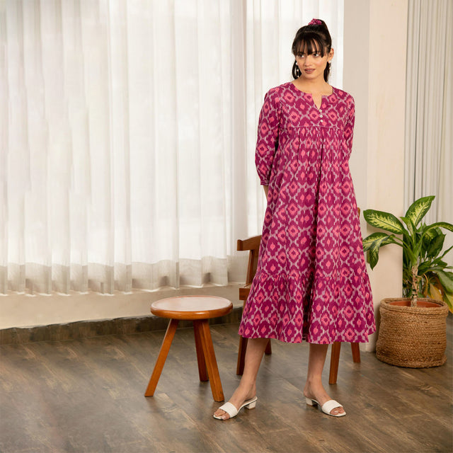 Purple Ikhat Print Dress
