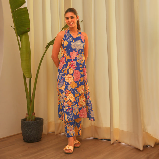 Royal Blue Floral Printed Modal Co-Ord Set