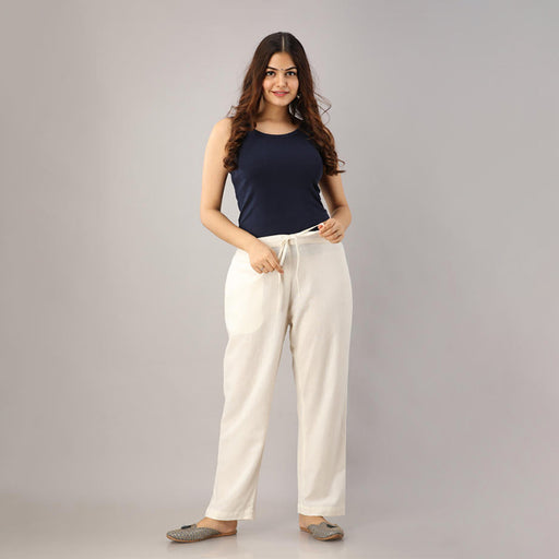 White Cotton Narrow Bottom Flex Pant