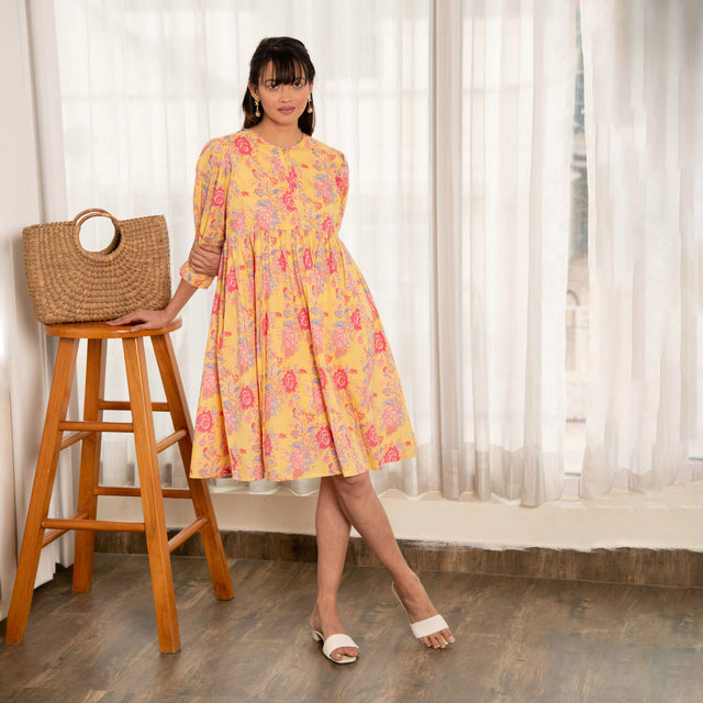 Yellow Floral Print  Dress