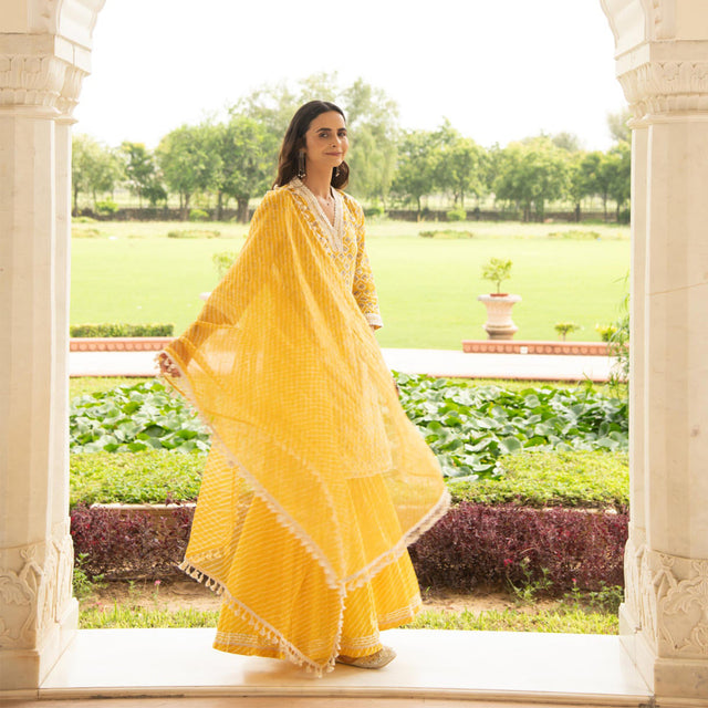 Yellow Printed Kurta Sharara Dupatta
