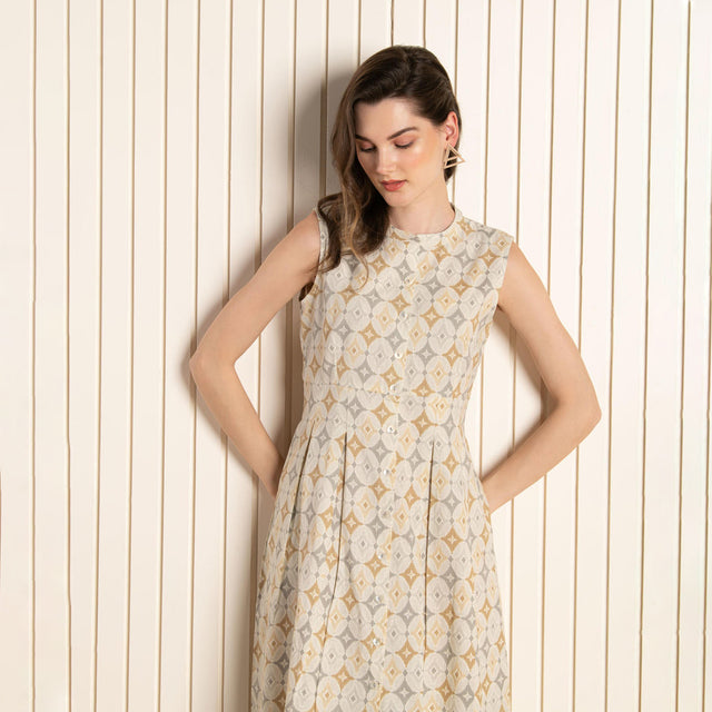 Beige Ikhat Cotton Flex Dress