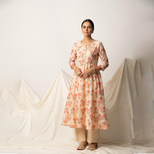 Butter Yellow Floral Print A-Line Kurta