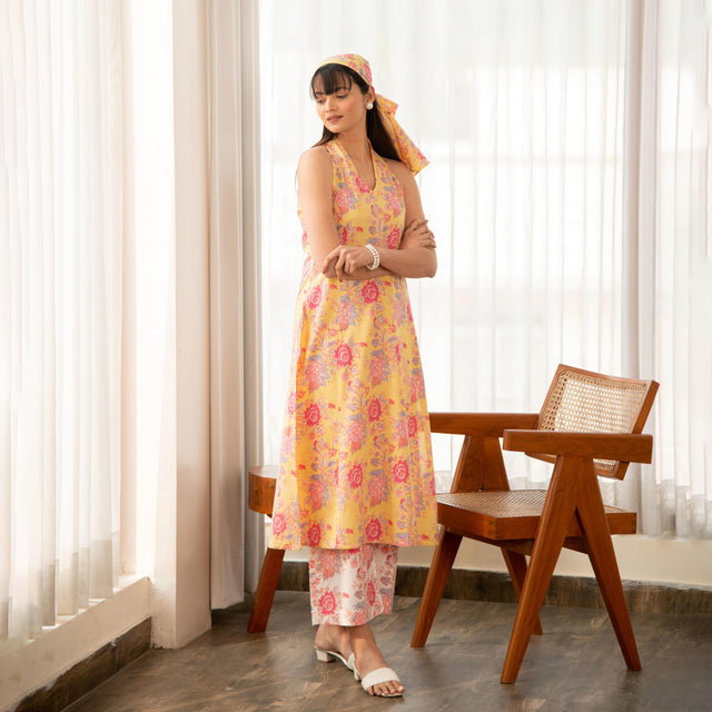 Butter Yellow Floral Print Co-Ord Set