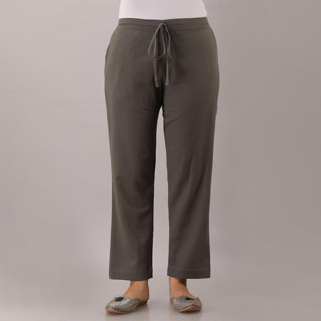 Grey Cotton Narrow Bottom Flex Pant