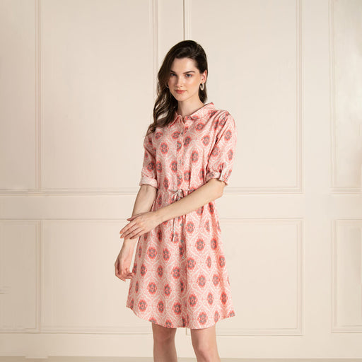Ikhat Cotton Flex Pink Shirt Dress