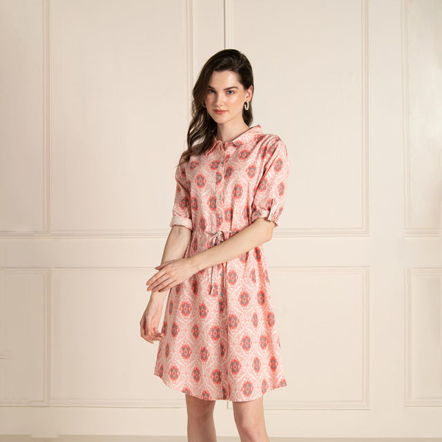 Ikhat Cotton Flex Pink Shirt Dress