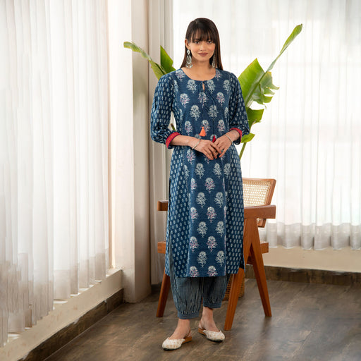 Indigo Blue Printed Straight Kurta