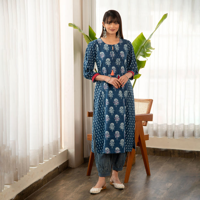Indigo Blue Printed Straight Kurta