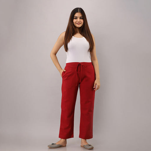 Maroon Cotton Narrow Bottom Flex Pant