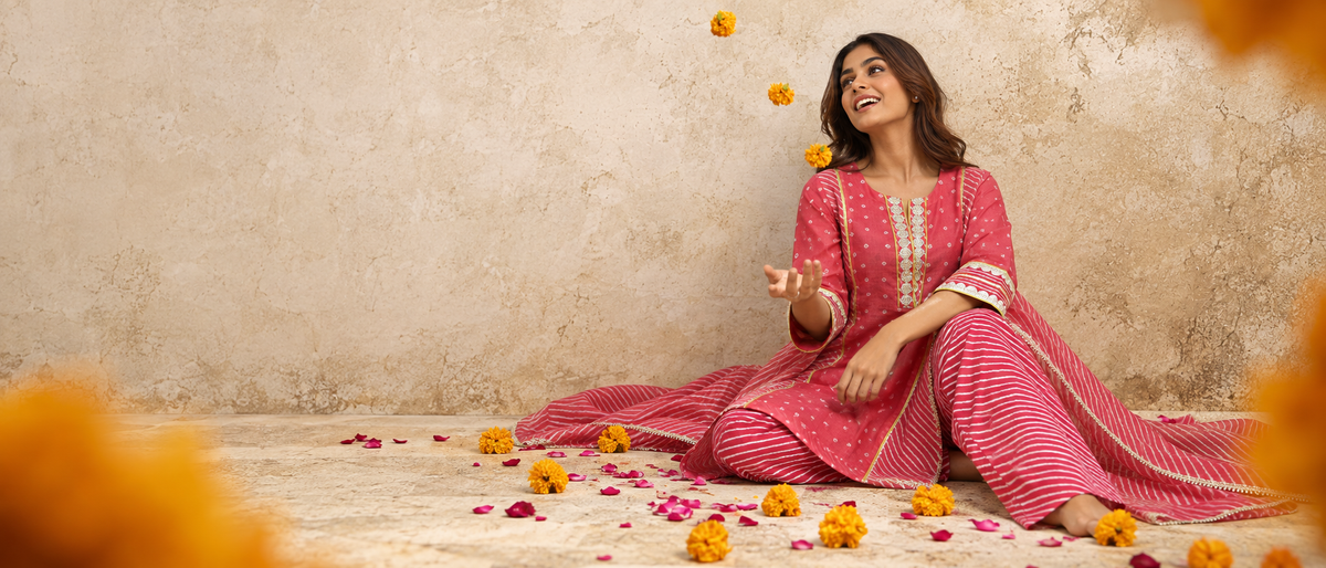 Model in an Ekohum hand block-printed kurta set