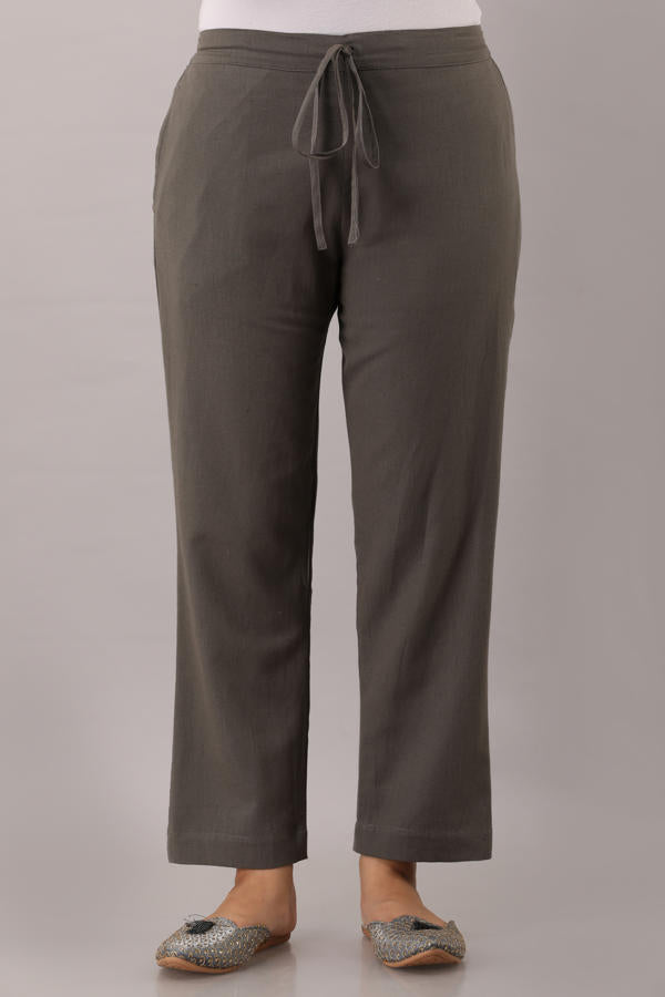 Grey Cotton Narrow Bottom Flex Pant