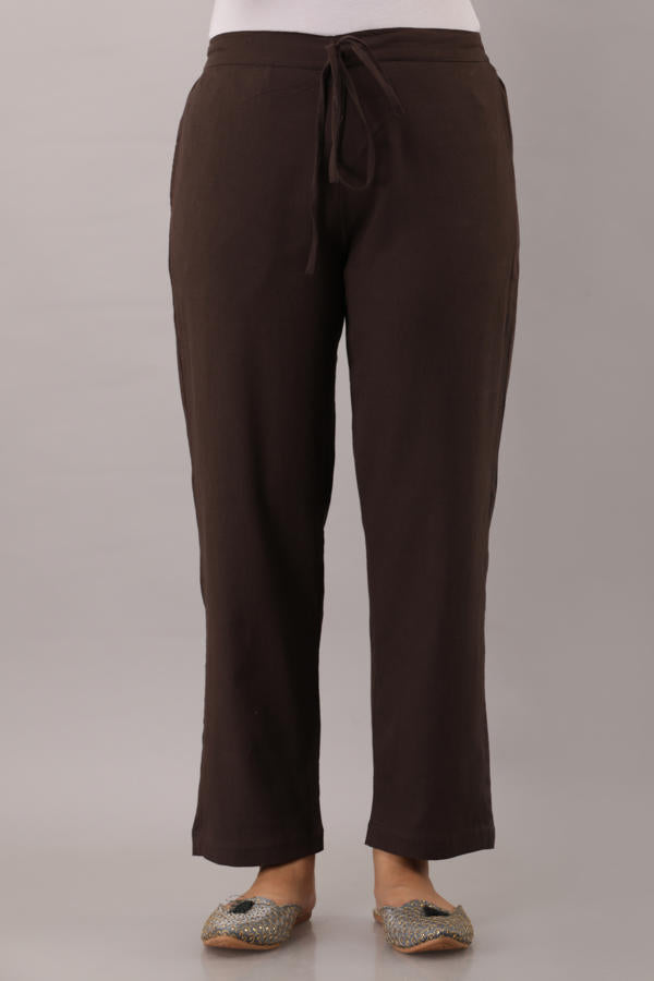 Brown Cotton  Bottom Flex Pant