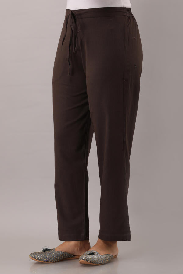 Brown Cotton Narrow  Flex Pant