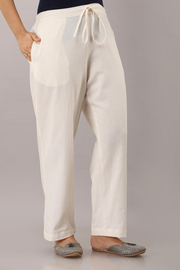 White Cotton Flex Pant