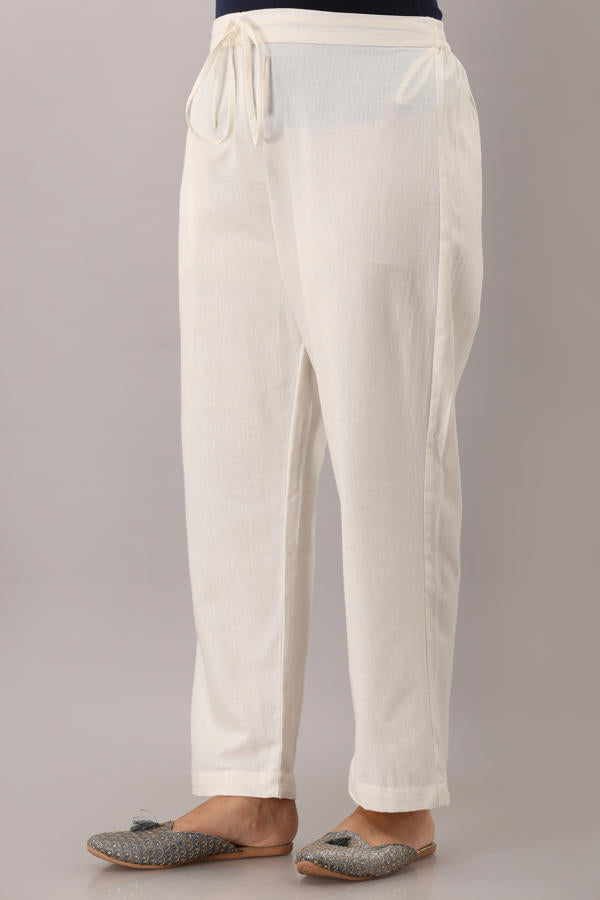 White Cotton  Bottom Flex Pant