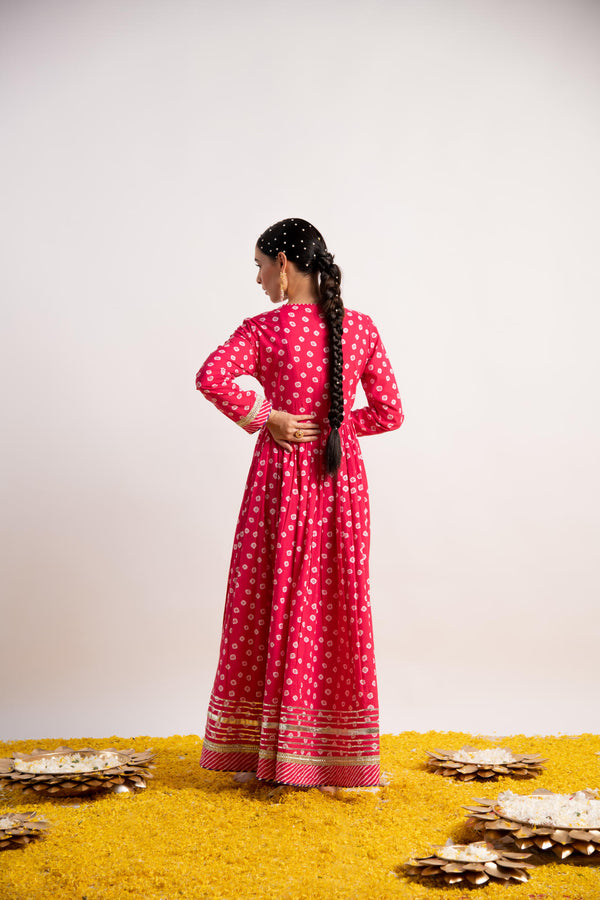 Pink Bandhani Print Kalidaar Dress with Dupatta